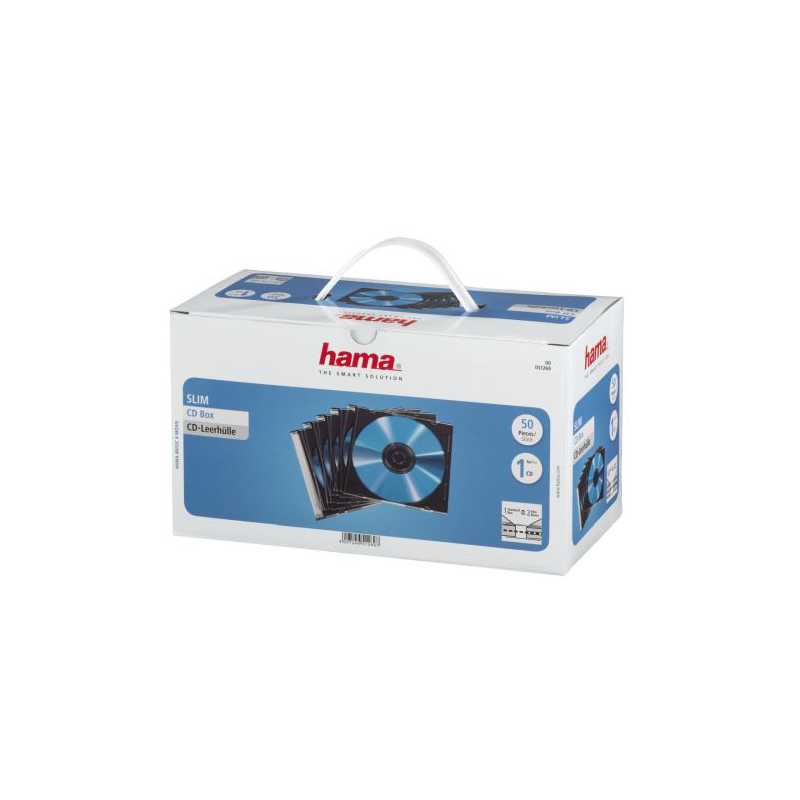 Hama CD/DVD/Blu-Ray Slim Jewel Cases x50, Transparent/Black