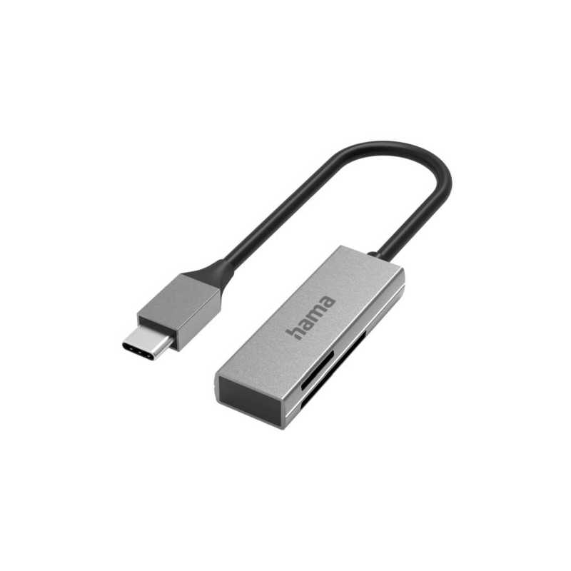 Hama External USB 3.0 Type-C Card Reader, SD/microSD, Aluminium, USB Powered