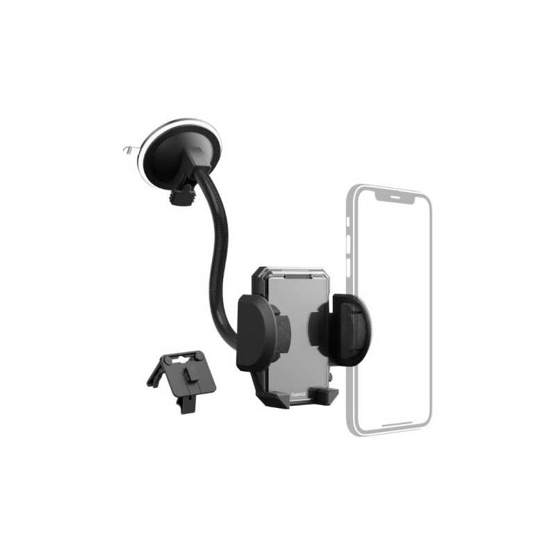 Hama (Multi) 2-in-1 Mobile Phone Holder, Suction Cup/Grating Clamp, Flexible Arm, 360° Rotation