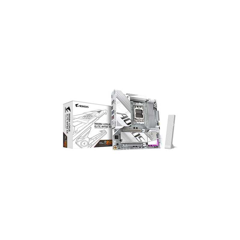 Gigabyte B850M AORUS ELITE WIFI6E ICE AMD AM5 Socket Motherboard, Micro-ATX, 4x DDR5 Slots, 2x M.2 Sockets, 2x USB-C Port, Fitte