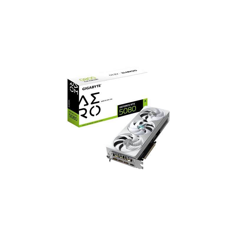 Gigabyte NVIDIA GeForce RTX 5080 AERO OC SFF 16G Graphics Card, 16GB GDDR7, 10752 CUDA Cores, 2730 MHz Core Clock, Triple Fan, W