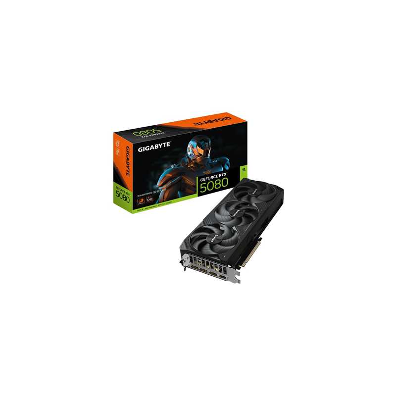 Gigabyte NVIDIA GeForce RTX 5080 WINDFORCE OC SSF 16G Graphics Card, 16GB GDDR7, 10752 CUDA Cores, 2670 MHz Core Clock, Triple F