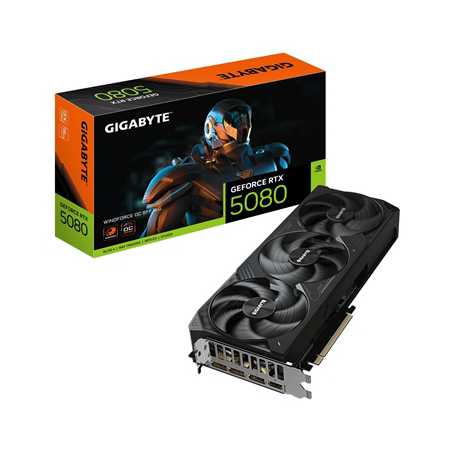 Gigabyte NVIDIA GeForce RTX 5080 WINDFORCE OC SSF 16G Graphics Card, 16GB GDDR7, 10752 CUDA Cores, 2670 MHz Core Clock, Triple F
