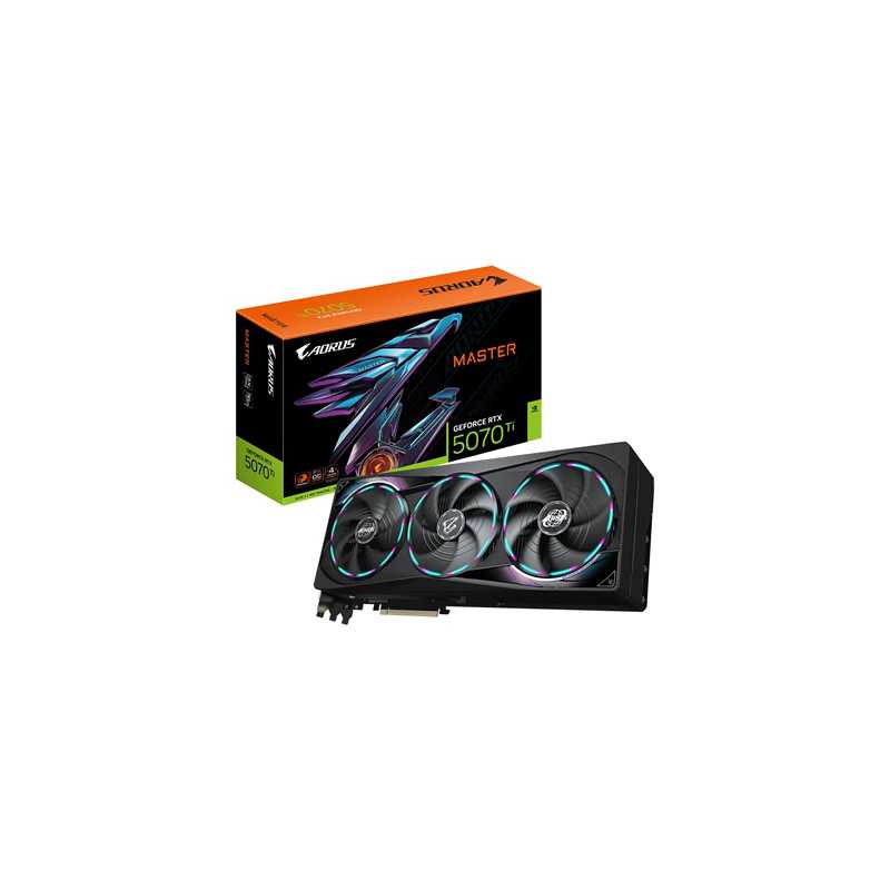 Gigabyte NVIDIA GeForce RTX 5070 Ti AORUS MASTER 16G Graphics Card, 16GB GDDR7, 8960 CUDA Cores, ???? MHz Core Clock, Triple Fan