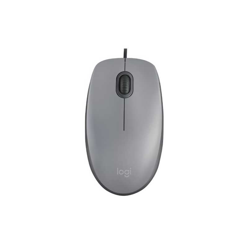 Logitech M110 Silent Wired Optical Mouse, USB, 1000 DPI, Ambidextrous, Mid Grey