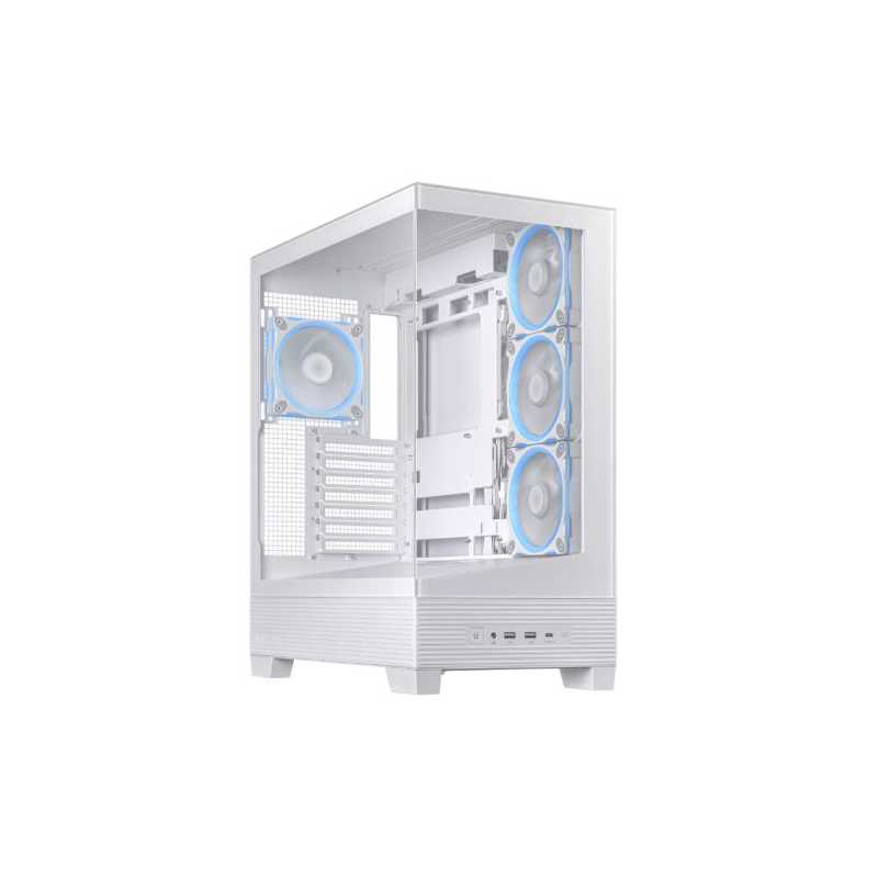 Asus A31 Plus ARGB Gaming Case w/ Front & Side Glass Windows, ATX, 4x ARGB Fans, USB-C, Angled Base, Asus BTF Compatible, White
