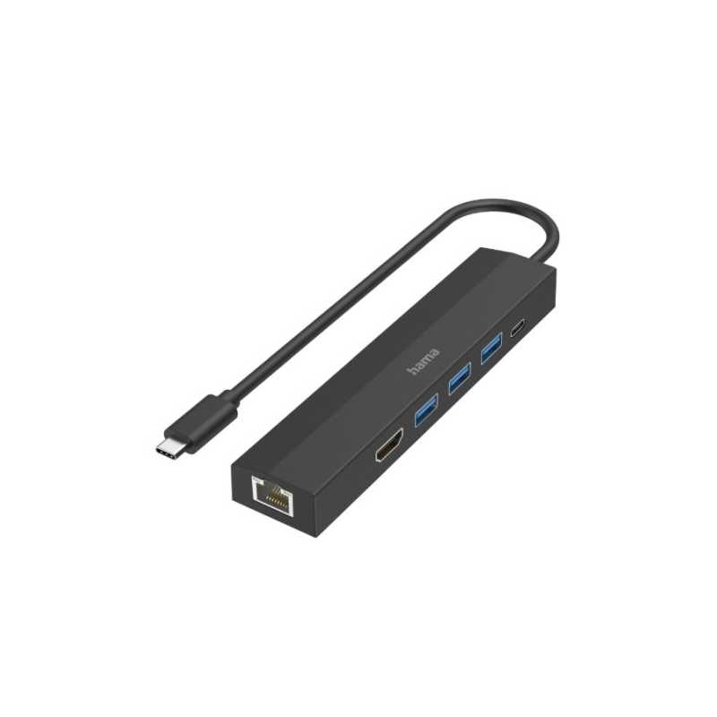 Hama USB-C 3.2 Gen1 Hub w/ HDMI & LAN - 3x USB-A, 1x USB-C, 1x HDMI, 1x GB LAN, USB Powered