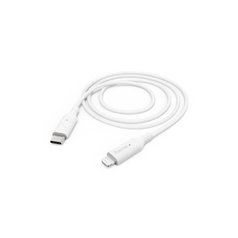 Hama Charging/Data USB-C to Lightning Cable, 480Mbps, 1 Metre, White, MFI Certified