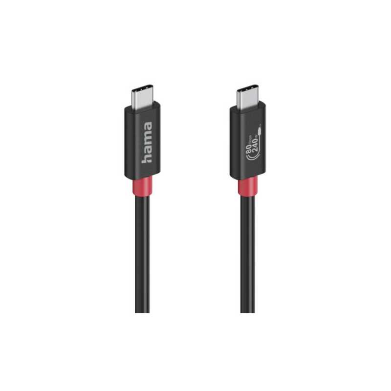 Hama USB4 V2 80Gbps Type-C Male to Male Cable, E-Marker, 5A, 240W, 1 Metre, Black