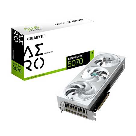 Gigabyte NVIDIA GeForce RTX 5070 AERO OC 12G Graphics Card, 12GB GDDR7, 6144 CUDA Cores, 2625 MHz Core Clock, Triple Fan, White,