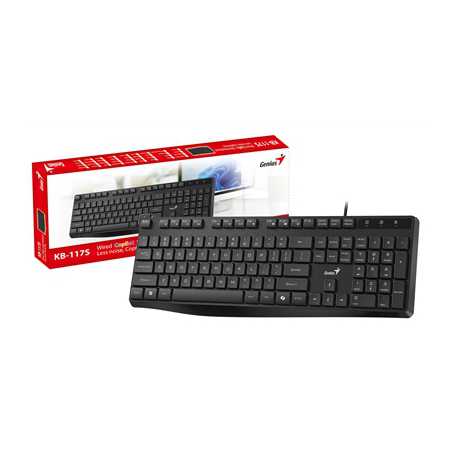 Genius KB-117S Wired AI Copilot Silent Keyboard, USB Plug and Play, 11 Multimedia Function Keys, Full Size UK Layout Design for 