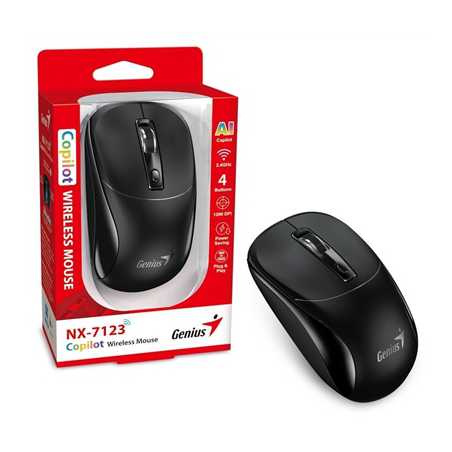 Genius NX-7123 Copilot AI Wireless Mouse, 2.4 GHz with USB Receiver, 1200 DPI, 4 Button with Scroll Wheel, Ambidextrous Design, 