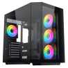Vida Edge Black ARGB Gaming Cube Case w/ Glass Side, Front & Corner, ATX, 4x ARGB PWM Fans, 6-Port Fan Hub & Remote Control, Asu