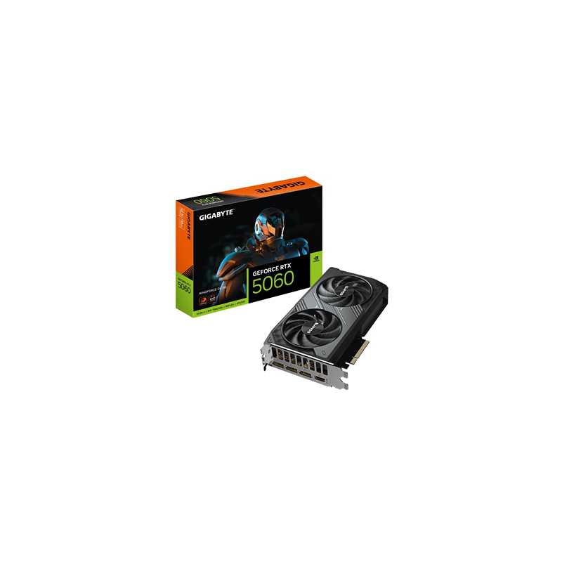 Gigabyte NVIDIA GeForce RTX 5060 WINDFORCE OC 8GB GDDR7 Graphics Card, 3840 CUDA Cores, 2512MHz Core Clock, Dual Fan, 1x Display