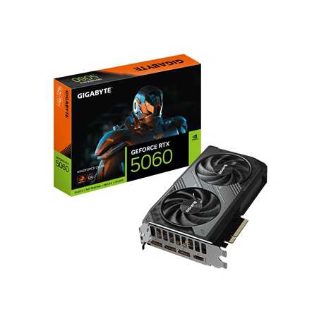 Gigabyte NVIDIA GeForce RTX 5060 WINDFORCE OC 8GB GDDR7 Graphics Card, 3840 CUDA Cores, 2512MHz Core Clock, Dual Fan, 1x Display