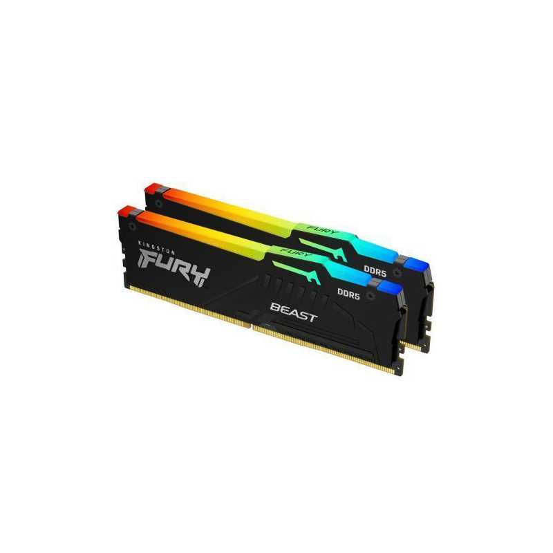 Kingston Fury Beast RGB 64GB Kit (2 x 32GB), DDR5, 5200MHz, CL40, 1.25V, ECC, PMIC, AMD EXPO & Intel XMP 3.0, Black, DIMM Memory