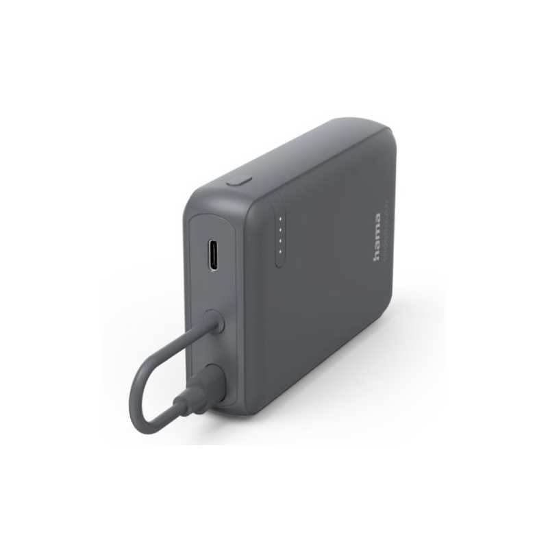 Hama Travel 10000mAh Fast Charge Powerbank, 2x USB-C, LED Capacity Indicator, Grey