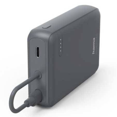 Hama Travel 10000mAh Fast Charge Powerbank, 2x USB-C, LED Capacity Indicator, Grey