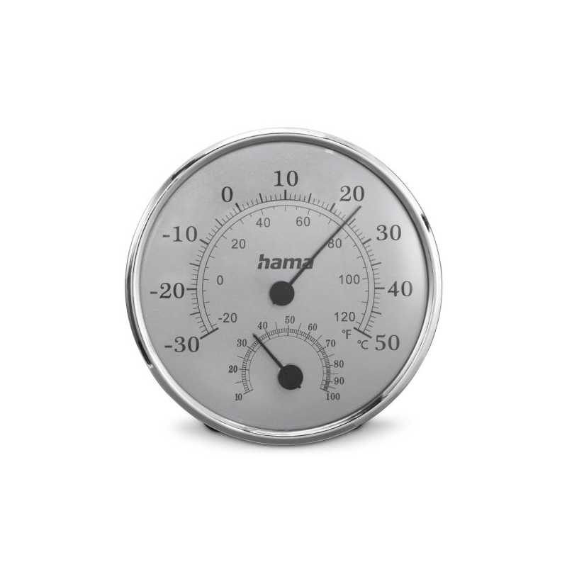 Hama (Saipan) Analogue Thermo/Hygrometer - Thermometer, Hygrometer, Comfort Indicator, Stainless Steel, Silver/Grey