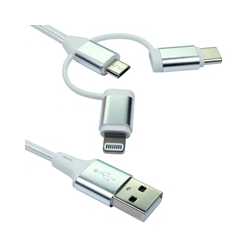 NEWlink 1.2m 3-in-1 USB Charging Cable, USB-A To USB Micro, USB-A To USB-C, USB-A to Lightning - White