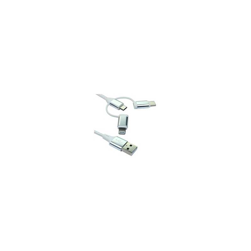 NEWlink 1.2m 3-in-1 USB Charging Cable, USB-A To USB Micro, USB-A To USB-C, USB-A to Lightning - White