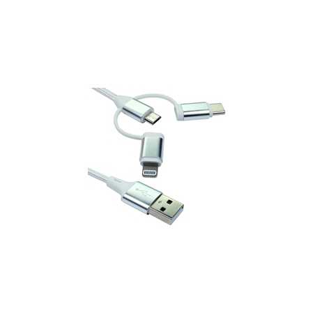 NEWlink 1.2m 3-in-1 USB Charging Cable, USB-A To USB Micro, USB-A To USB-C, USB-A to Lightning - White