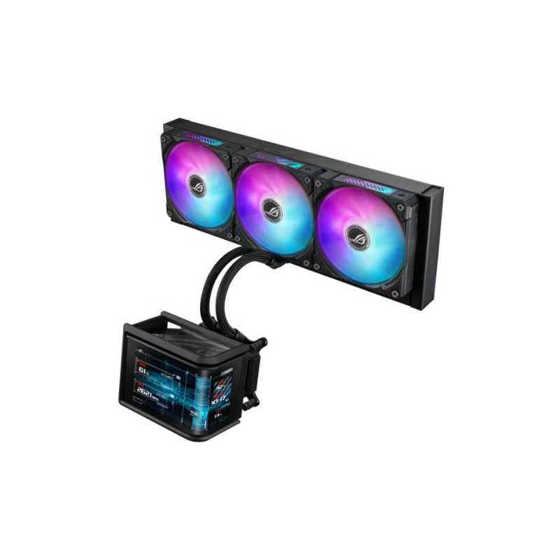Asus ROG Ryuo IV SLC 360 ARGB Liquid CPU Cooler, Movable 6.67" Curved AMOLED Display, Shortened Tubing, Daisy-Chained ARGB Fans
