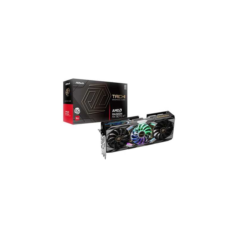 AsRockAMD Radeon RX 9070 XT Taichi 16GB OC GDDR6 Graphics Card, 4096 Streams, 3100MHz Boost Clock, Triple Fan, 3x DisplayPorts /