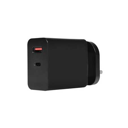 Powercool GaN 65W USB-C and USB-A Charger With 1.7m USB C To USB C Cable Included, Black