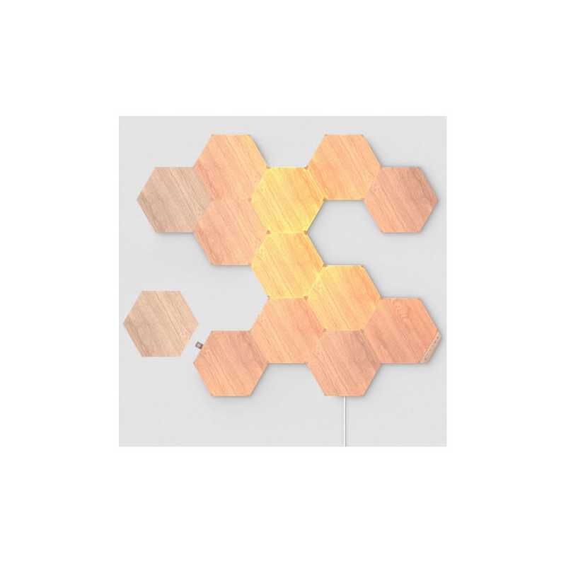 Nanoleaf Elements Hexagons Starter Kit (13-Panels), White Light, Wood Grain Finish, Create an Illuminated Display, Ultra-Thin Pa