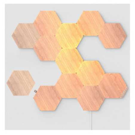 Nanoleaf Elements Hexagons Starter Kit (13-Panels), White Light, Wood Grain Finish, Create an Illuminated Display, Ultra-Thin Pa