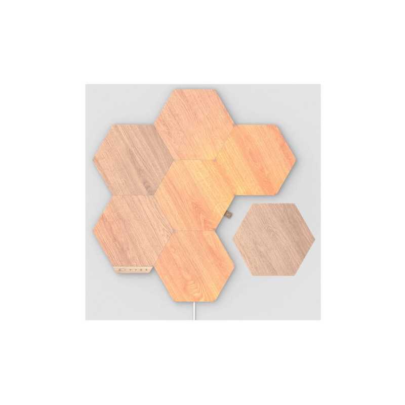 Nanoleaf Elements Hexagons Starter Kit (7-Panels), White Light, Wood Grain Finish, Create an Illuminated Display, Ultra-Thin Pan