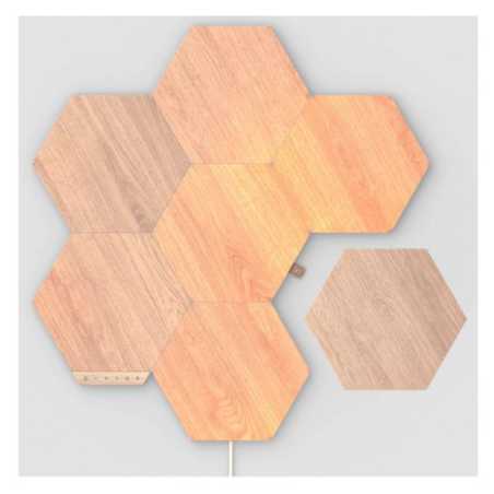 Nanoleaf Elements Hexagons Starter Kit (7-Panels), White Light, Wood Grain Finish, Create an Illuminated Display, Ultra-Thin Pan