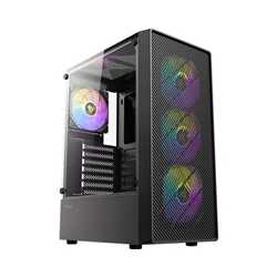 Antec AX26 RGB Elite Mid-Tower Gaming PC Case – Pre-Installed 4×120?mm RGB Fans, Tempered Glass Side Panel, High-Airflow Mesh