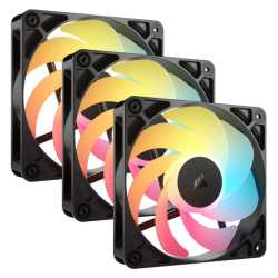 Corsair RS120-R ARGB 12cm PWM Reverse Blade RGB Case Fans (3-Pack), 8 RGB LEDs, Daisy-Chain, Magnetic Dome Bearing, 2100 RPM, Bl