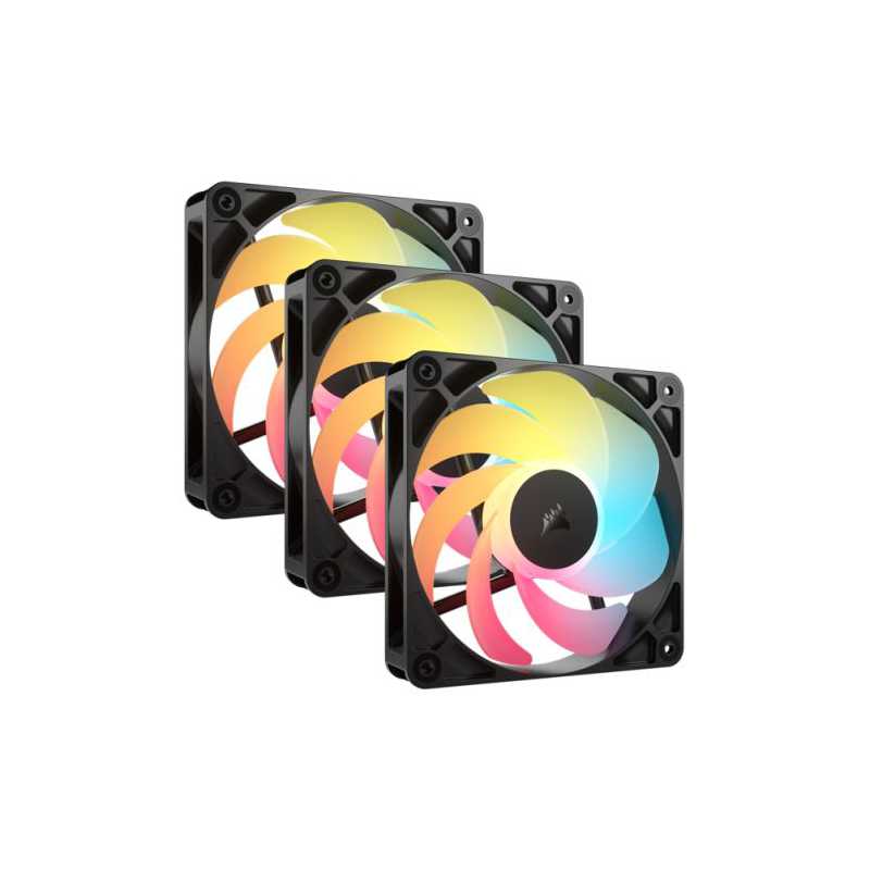 Corsair RS120-R ARGB 12cm PWM Reverse Blade RGB Case Fans (3-Pack), 8 RGB LEDs, Daisy-Chain, Magnetic Dome Bearing, 2100 RPM, Bl