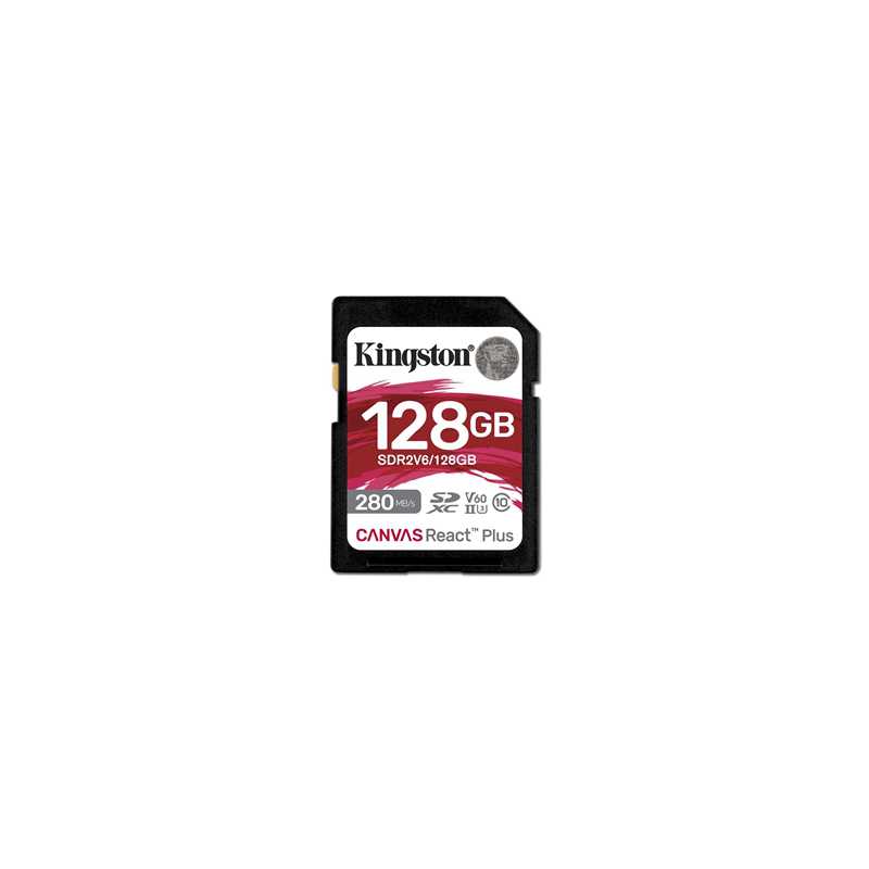Kingston Canvas React Plus V60 128GB Memory Card, 4K, UHS-II, 280MB/s R, 150MB/s W