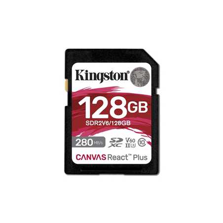 Kingston Canvas React Plus V60 128GB Memory Card, 4K, UHS-II, 280MB/s R, 150MB/s W