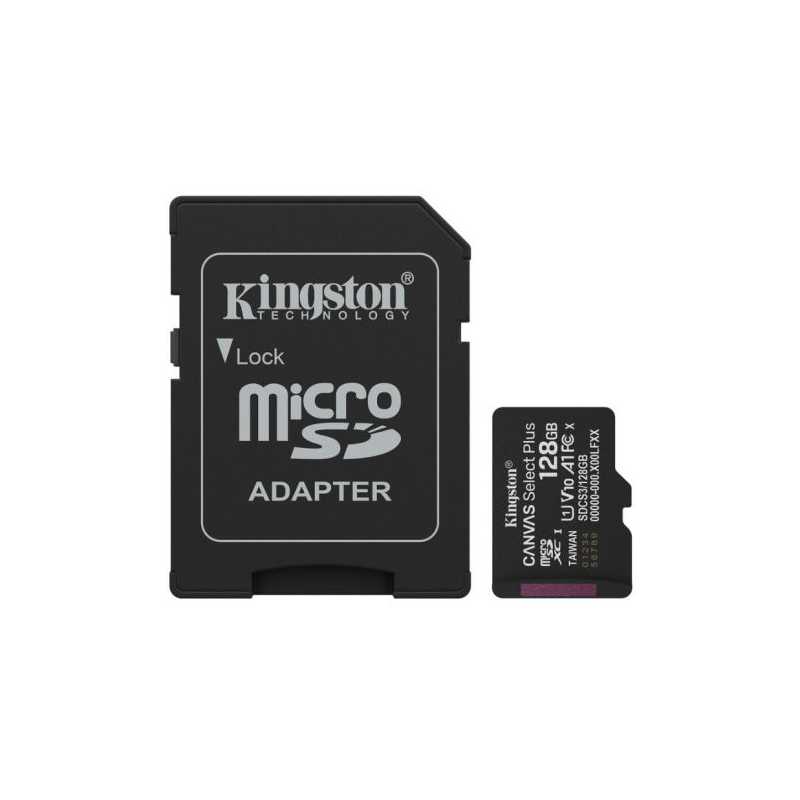 Kingston 128GB Canvas Select Plus Gen3 MicroSDXC Card with SD Adapter, UHS-I Class 10, U1, V10, A1 App Performance, 150MB/s