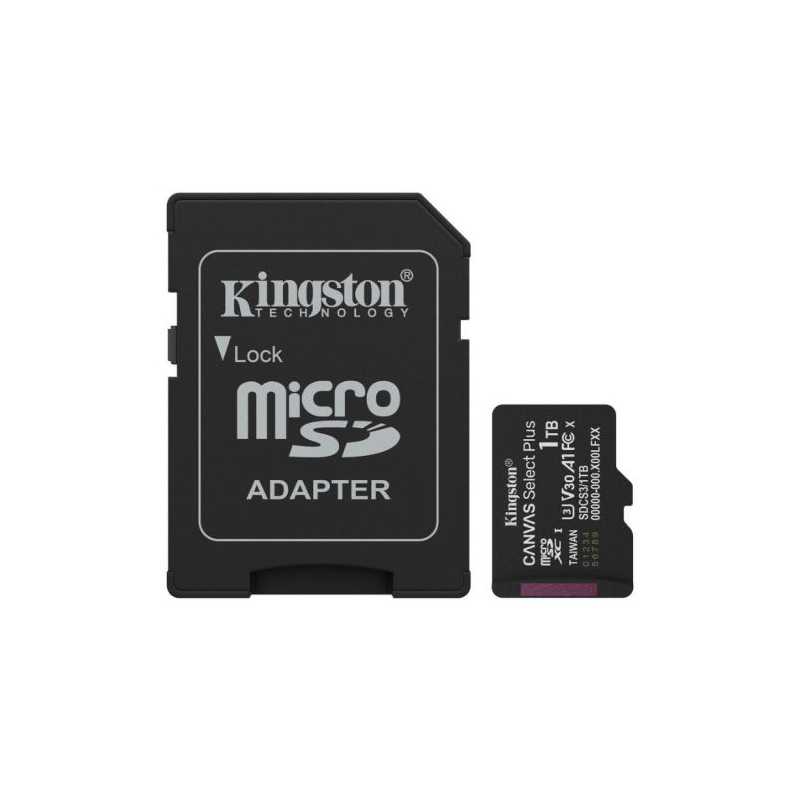 Kingston 1TB Canvas Select Plus Gen3 MicroSDXC Card with SD Adapter, UHS-I Class 10, U3, V30, A1 App Performance, 150MB/s