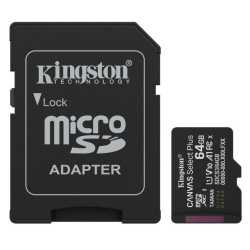 Kingston 64GB Canvas Select Plus Gen3 MicroSDXC Card with SD Adapter, UHS-I Class 10, U1, V10, A1 App Performance, 100MB/s