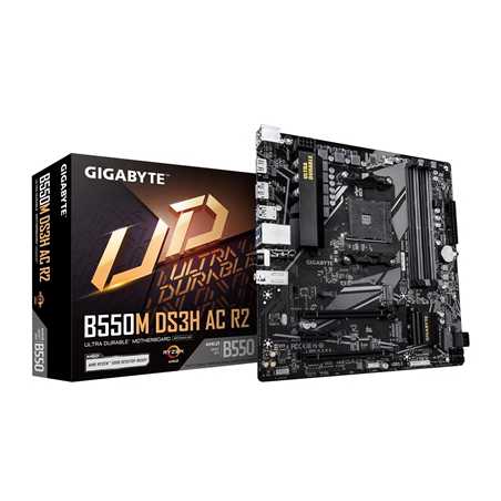 Gigabyte B550M DS3H AC R2 AMD AM4 Socket Micro ATX WiFi 6 Motherboard, Dual Channel DDR4, 4x DIMMS, 2x M.2 slots, including PCIe