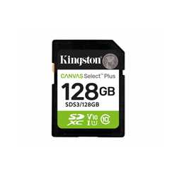Kingston Canvas Select Plus  SDS3/128GB V30 128GB SD Class 10 UHS-I U3 Flash Card