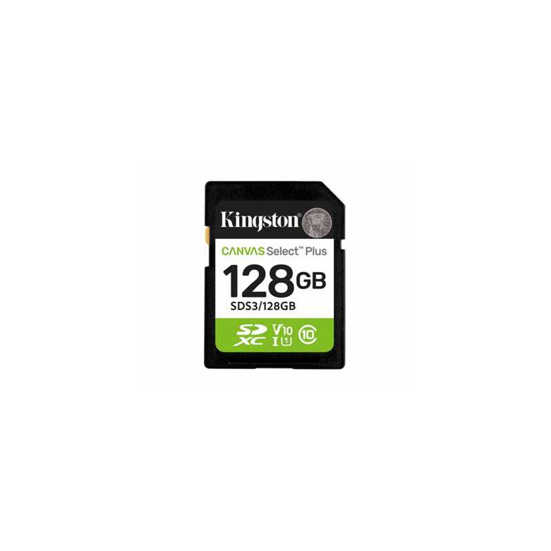 Kingston Canvas Select Plus  SDS3/128GB V30 128GB SD Class 10 UHS-I U3 Flash Card