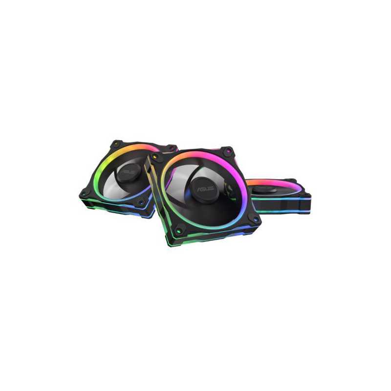 Asus Prime MR120 ARGB Reverse Blade 12cm PWM Case Fans (3 Pack), Sleeve Bearing, 28mm Frame, Dual-Sided Lighting, 1600 RPM, Blac