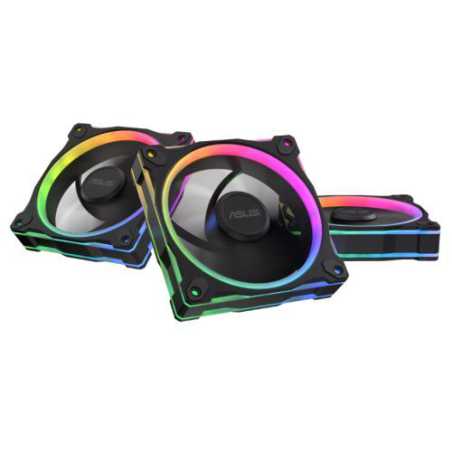 Asus Prime MR120 ARGB Reverse Blade 12cm PWM Case Fans (3 Pack), Sleeve Bearing, 28mm Frame, Dual-Sided Lighting, 1600 RPM, Blac