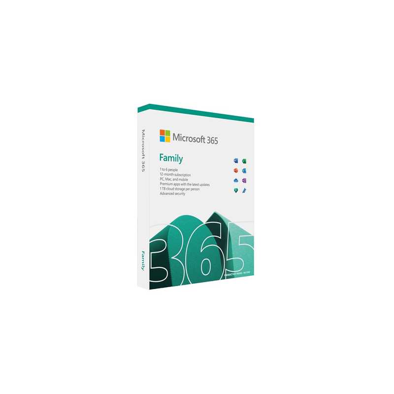 Microsoft 365 Family Medialess 1 Year Subscription 6 Users - Retail Boxed FY25H2