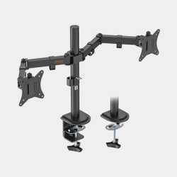 VonHaus Dual Monitor Stand for 13-32 Inch Screens, Twin Monitor Mount with Desk Clamp, Height Adjustable, Easy Assemble Stand wi