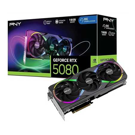 PNY NVIDIA GEFORCE RTX 5080 ARGB EPIC-X RGB OC16GB, GDDR7 Graphics Card, 10,752 Cuda Cores, 22.3GHz Core Clock, Triple Fan, 3 x 