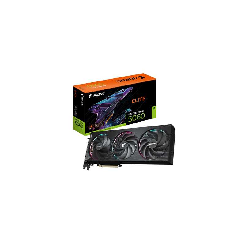 AORUS GeForce RTX 5060 ELITE GDDR7 Graphics Card, 3840 CUDA Cores, 2722 MHz Core Clock, Triple Fan, 3x DisplayPorts / 1x HDMI Po
